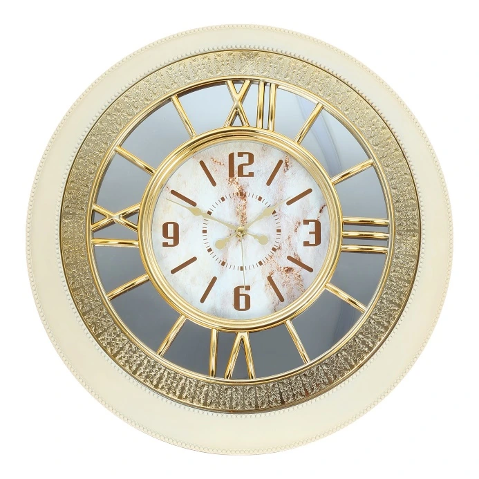 Toptan Revello 130M-KG Metalize Roma Krem Gold Duvar Saati – 51 × 51 cm
