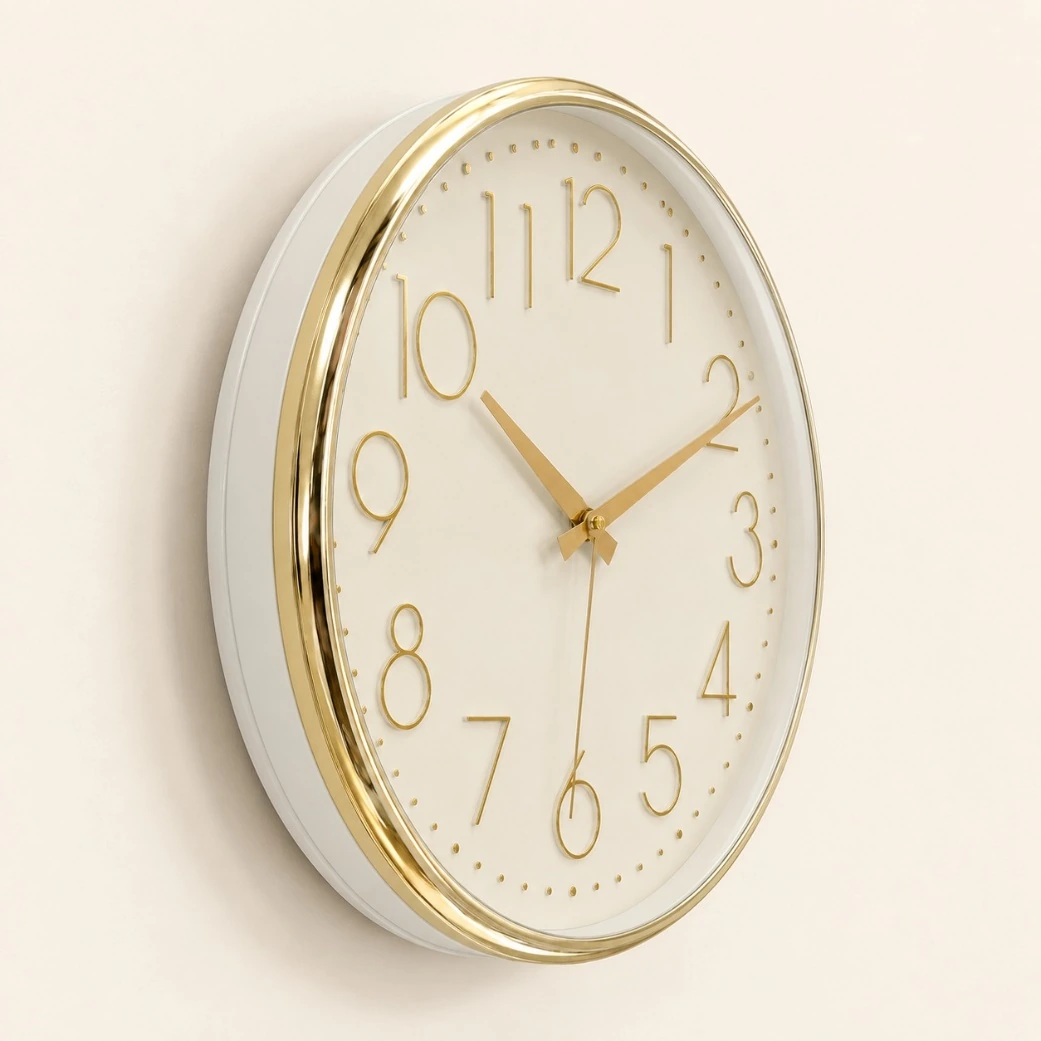Toptan Revello 611-2 İncim Krem Gold Duvar Saati – 45 × 45 cm