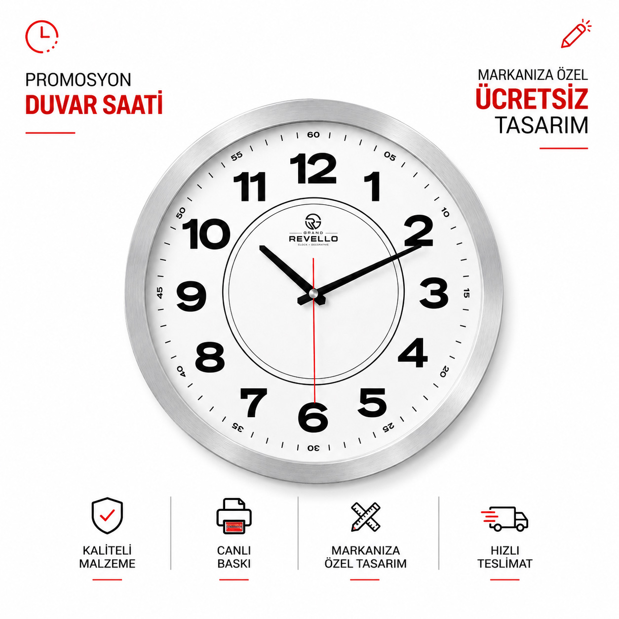 Toptan Revello M071 Model Metal Çerçeveli Saati 40 cm