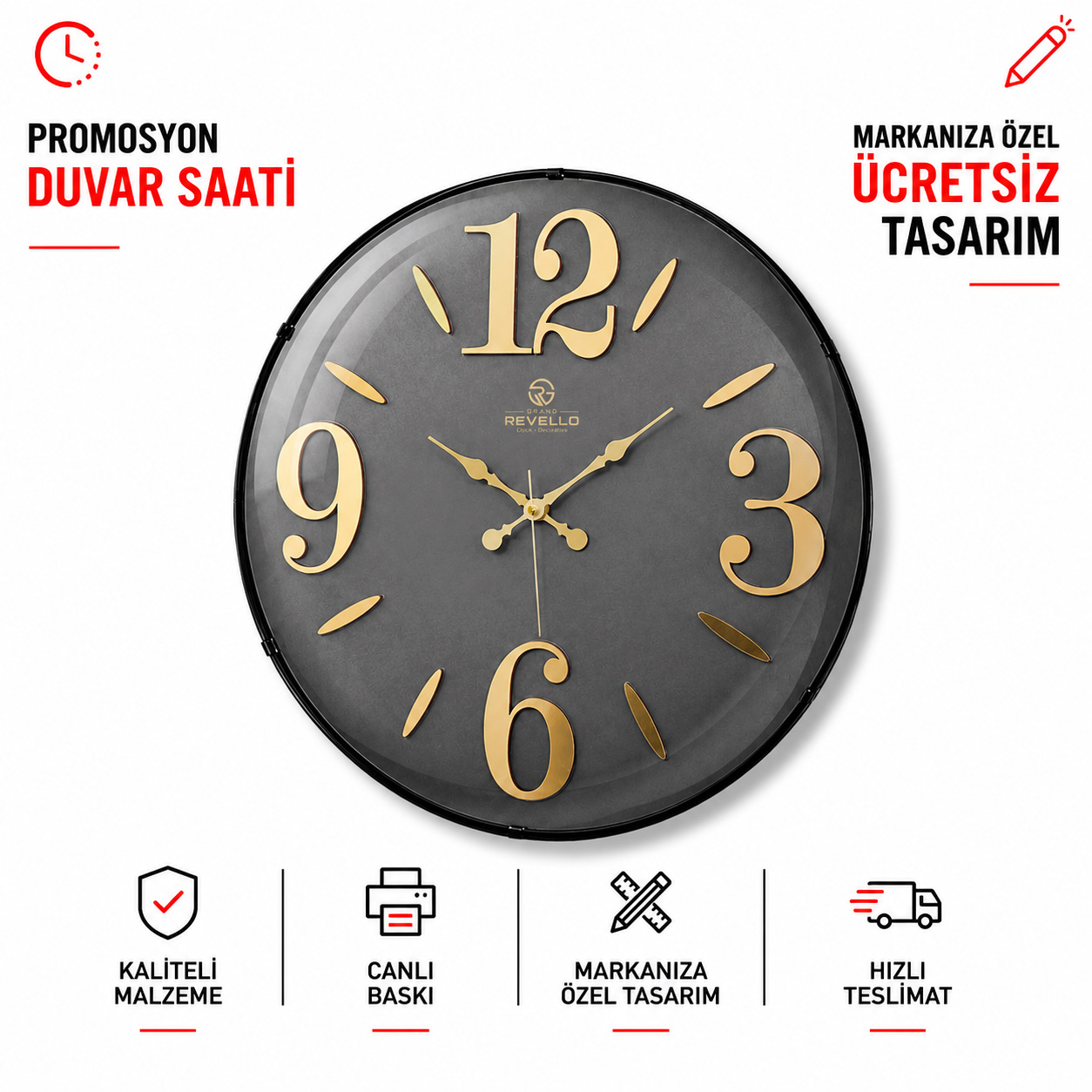 Toptan Revello 138P-Pleksi Rakam Büyük Bombeli Saat