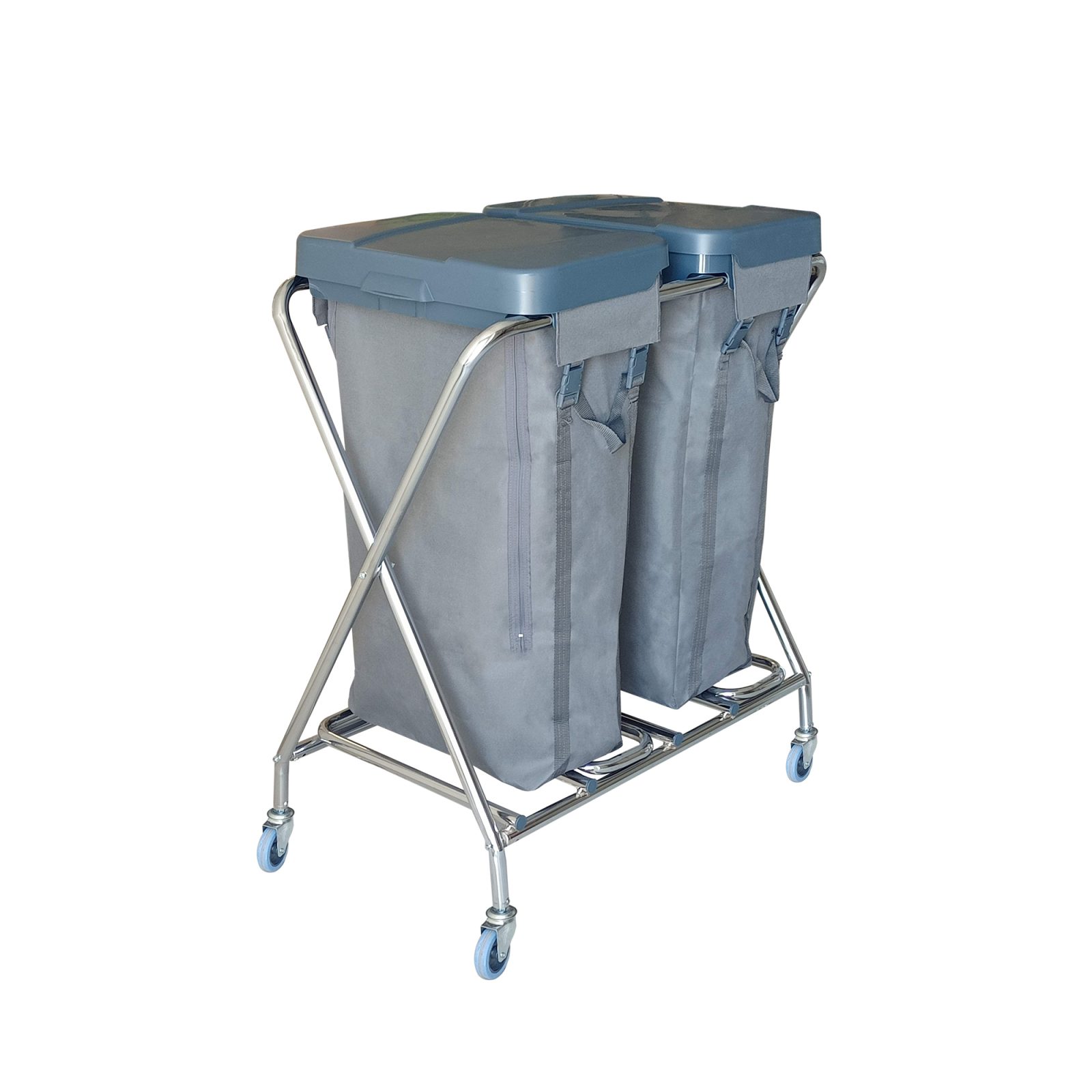 Toptan Çapraz Çöp & Çamaşır Toplama: Çapraz Çöp Çamaşır Toplama Arabası 2x100Lt Krom (ÇT266MK)