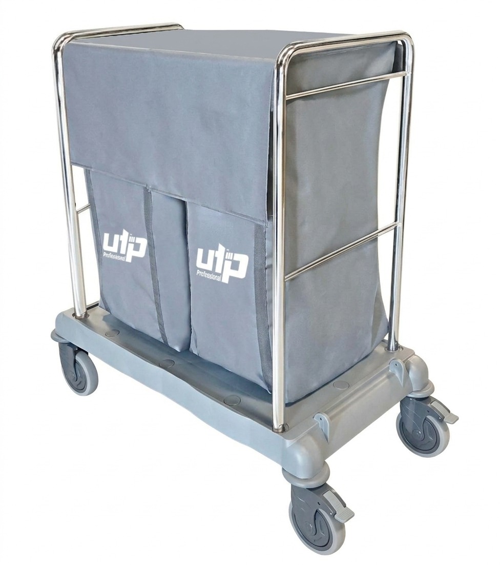 Toptan Çapraz Çöp & Çamaşır Toplama: Çöp Çamaşır Toplama Arabası 2x100Lt Kapaklı Branda Krom (CTK691K)